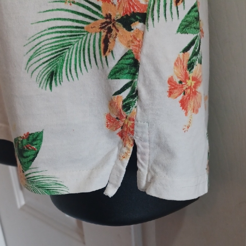 Threadbare Floral Print Polo Shirt - White, Green and Orange - Picture 5 of 8